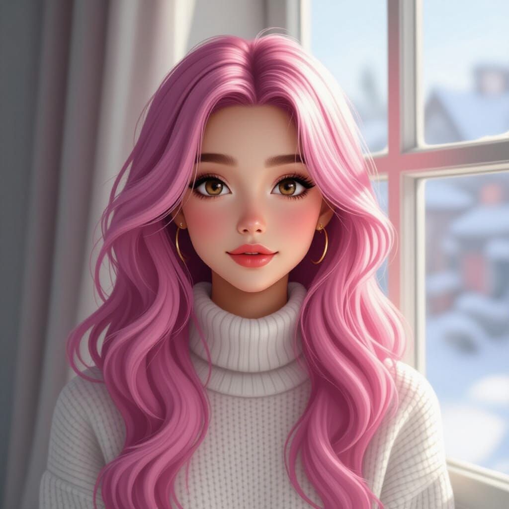 Girl with Pink Hair in Detailed Portrait Art