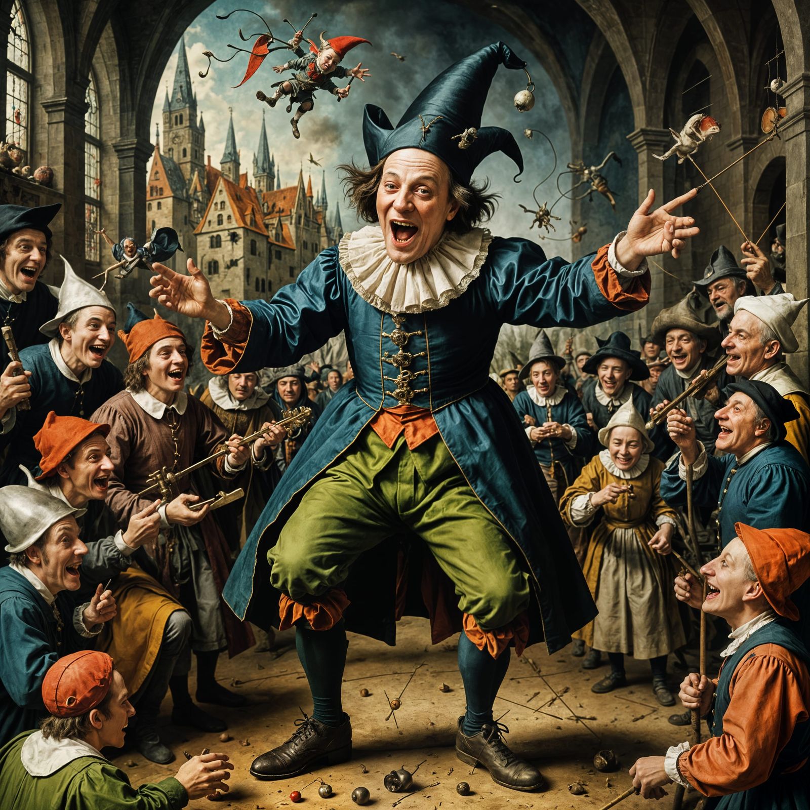 A jester performing causing hysterics  by @Tanke