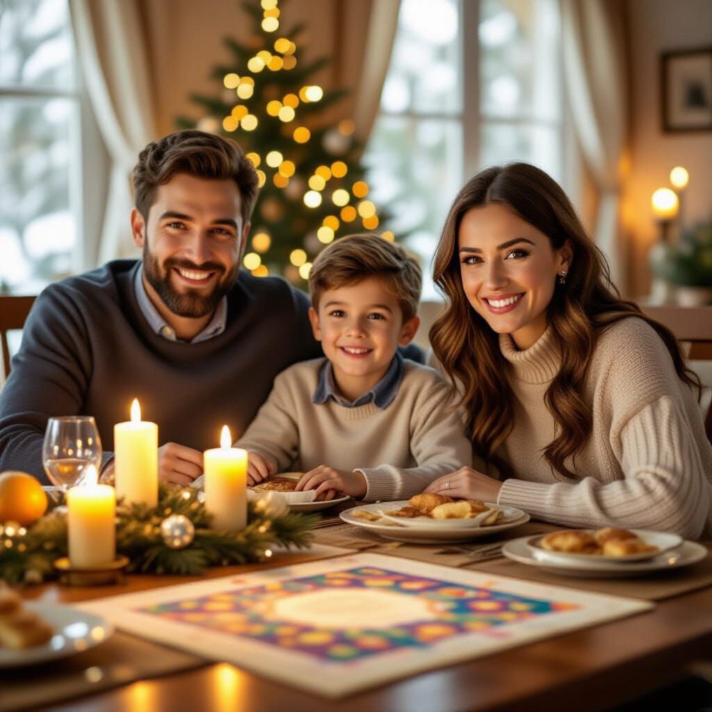 Festive Shabbat Table Scene with Joyful Family