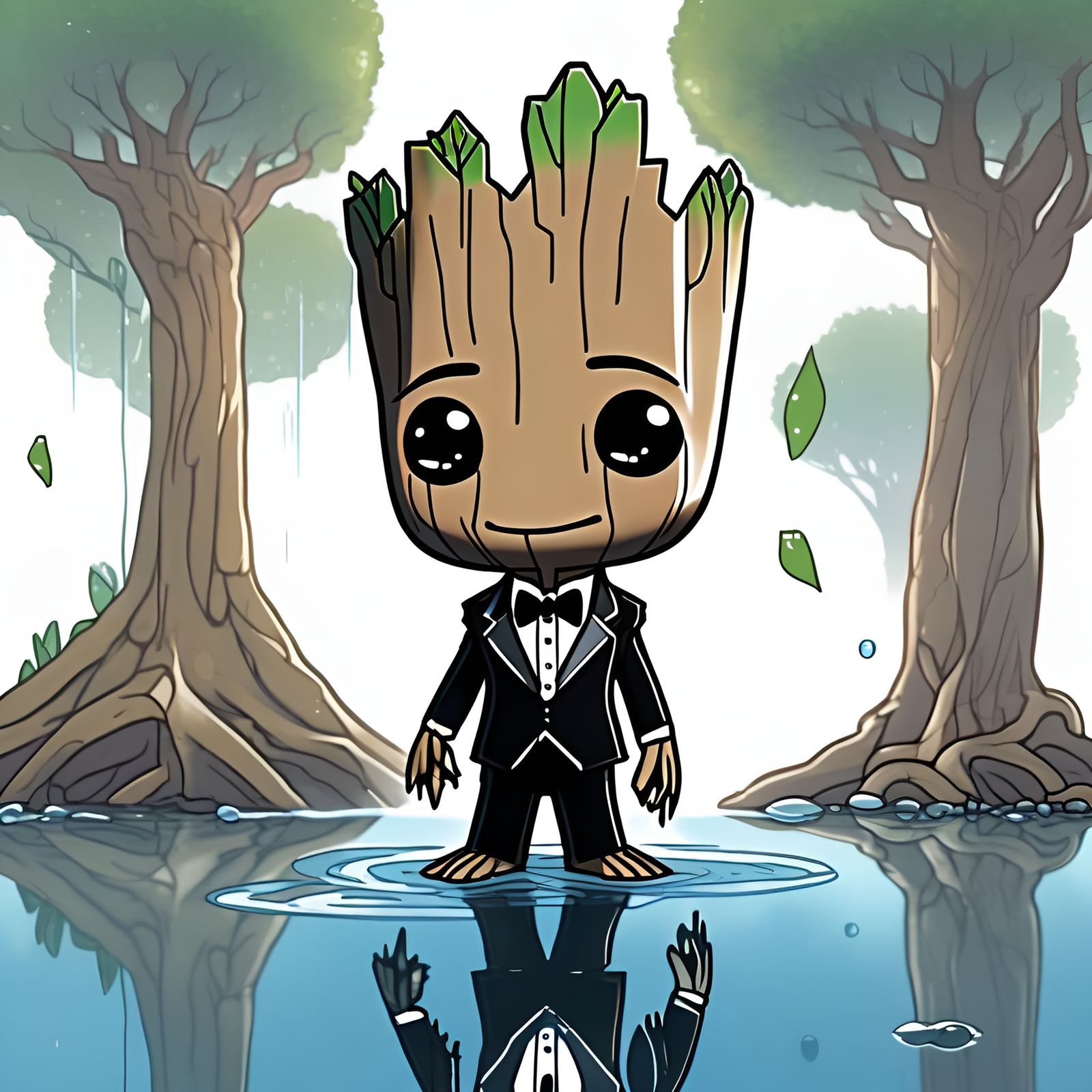 Chibi Groot Who Is Wearing A Tuxedo
