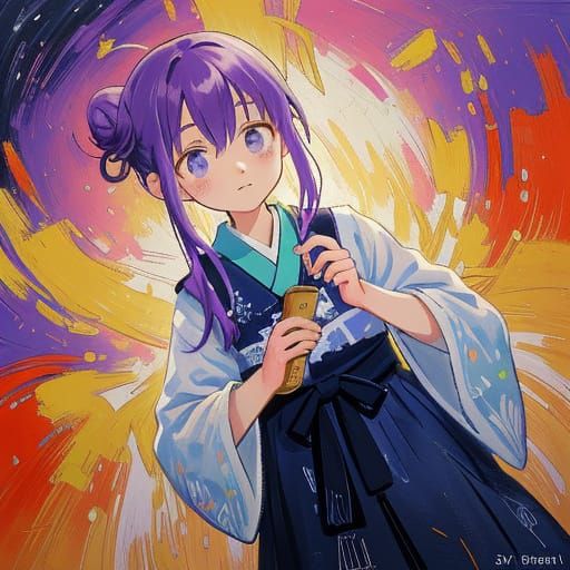 Elegant Girl in Traditional Japanese Kimono