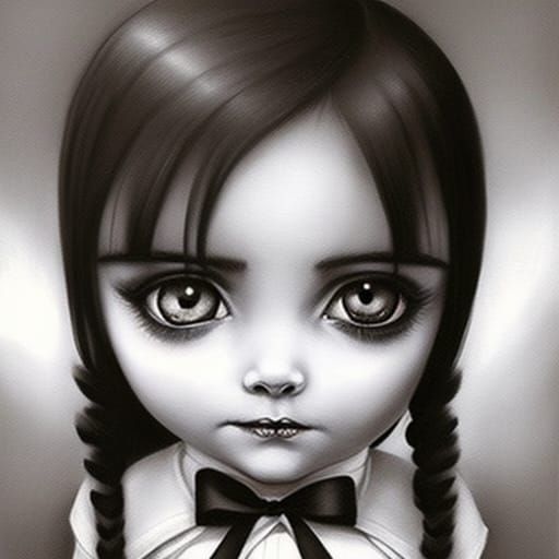 Chibi Gothic Wednesday Addams in Cemetery