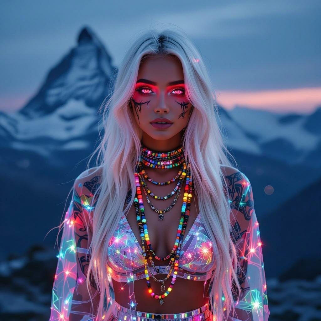 Full body portrait of Epic Beautiful Young Changling Woman, Transparent Colorchanging white assymetric ...  by @Margay Vanihla