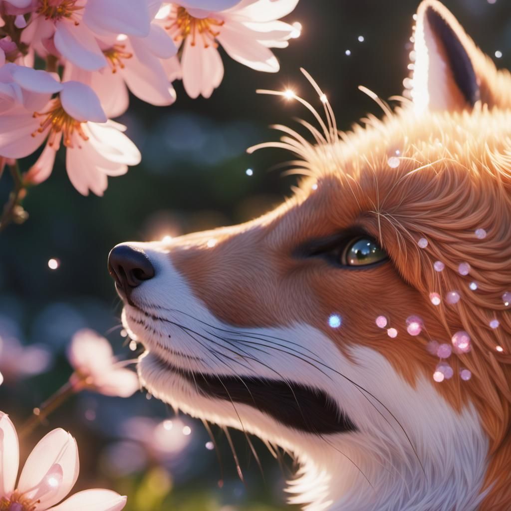 The fox and the sakura flowers