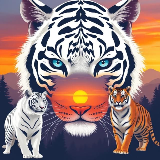 🌄 A mystical fusion of a woman with white tiger markings 🐾...