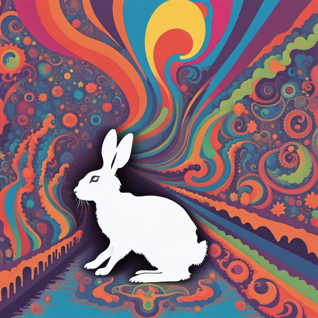 Psychedelic colorful silhouette inspired by Jefferson Airplane's White