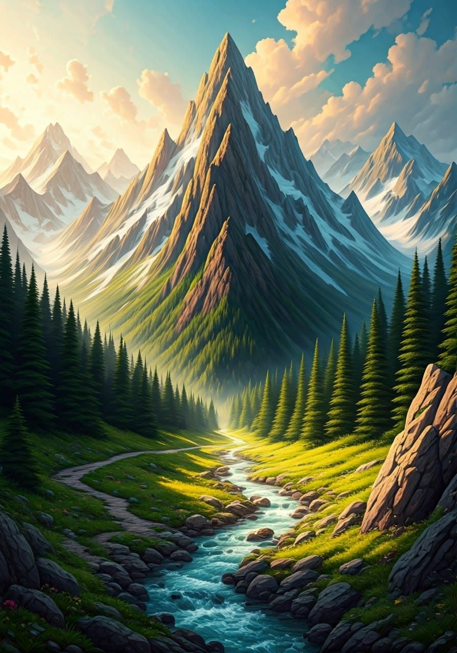 Majestic Mountain Range in Golden Light