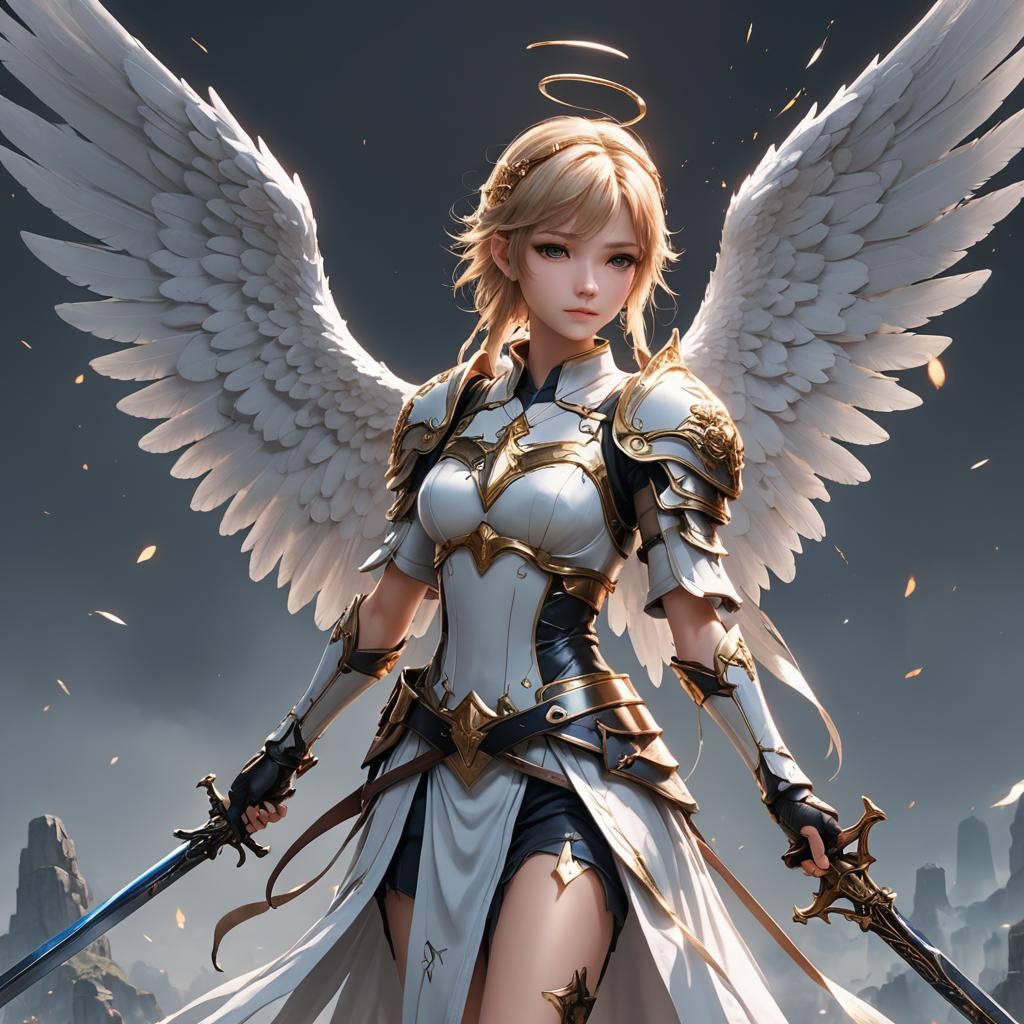 an angel holding swords - AI Generated Artwork - NightCafe Creator