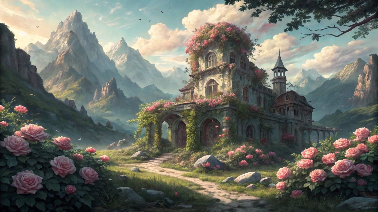 Ethereal Ruins of Elven Chateau in Springtime