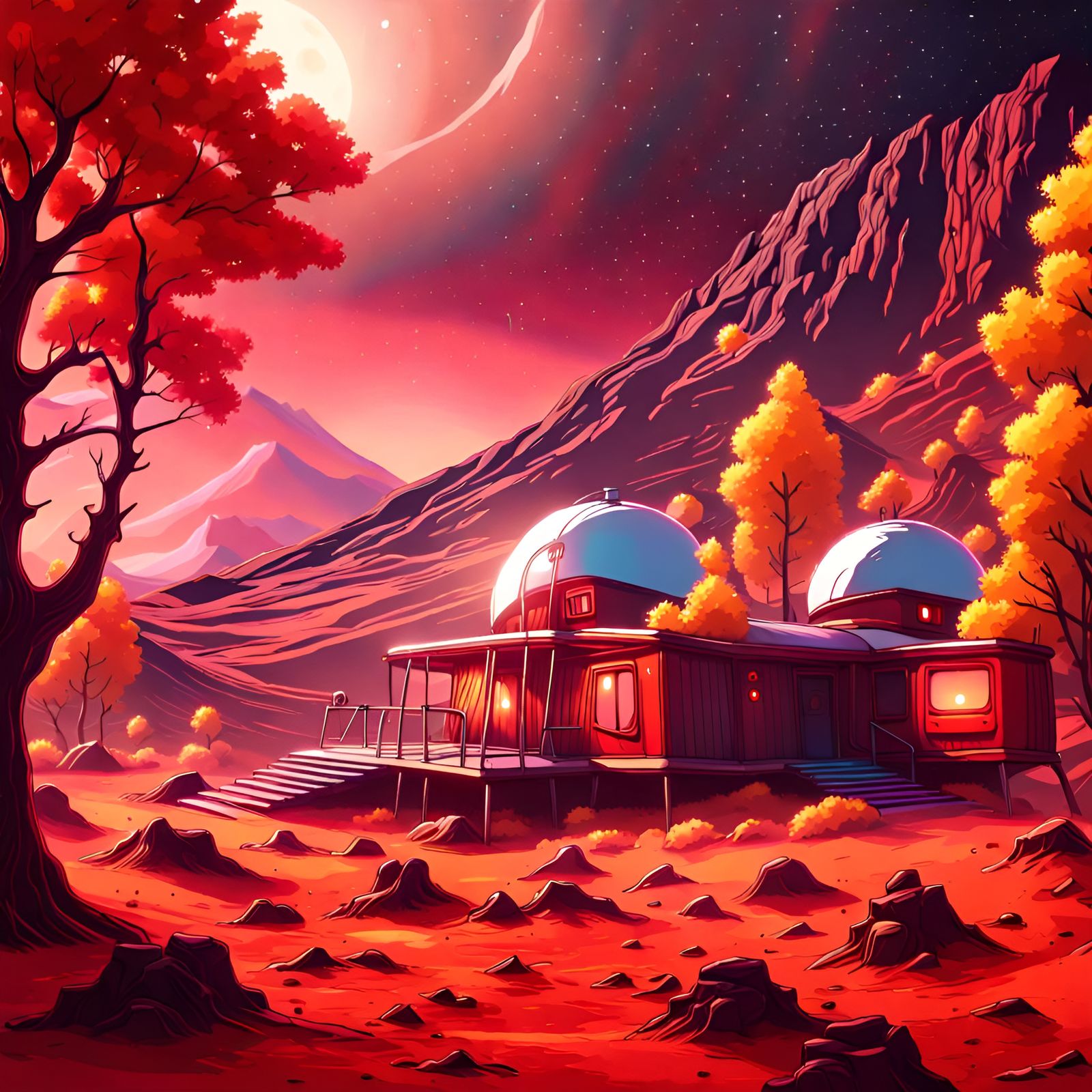 synthwave, steam punk 
 styles. vivid lighting. chrome and c...