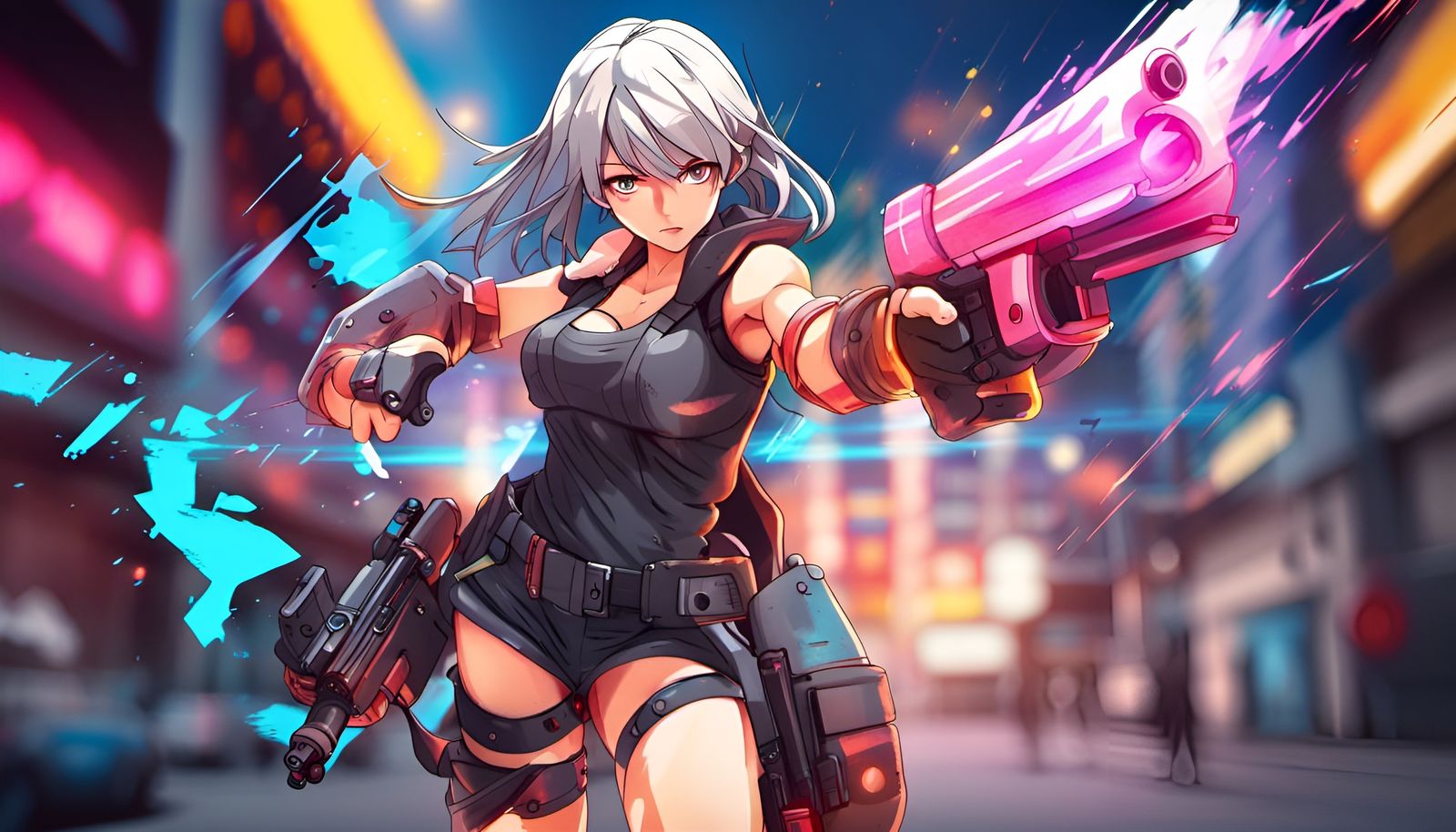 Anime portrait full body action scene 4k Dual-pistol female ...