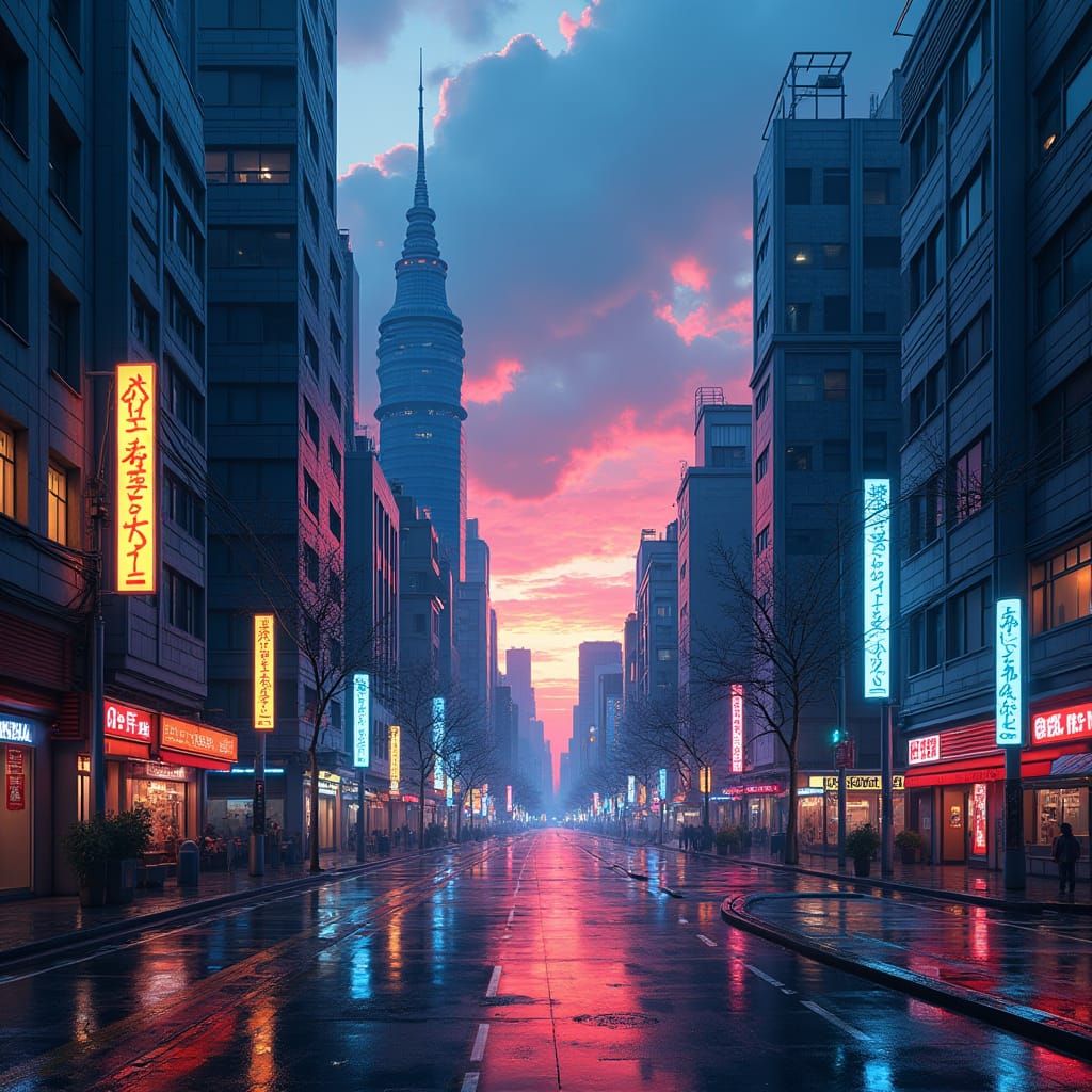 Futuristic Tokyo Cityscape in Cyberpunk Style