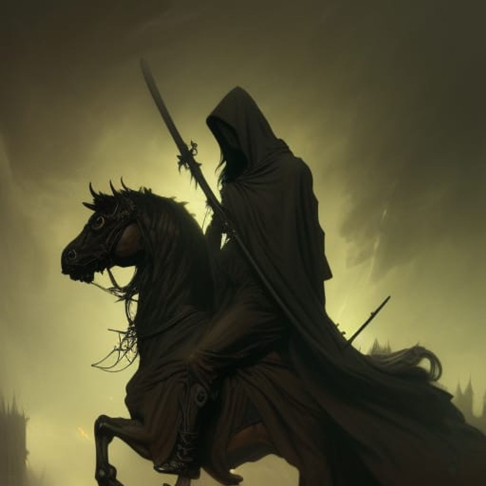 grim reaper horseman, horror Gustave Doré, sinister Greg Rutkowski, a ...