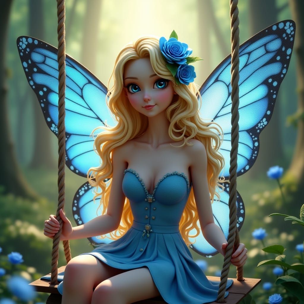 Blue Fairy Sitting on a Swing