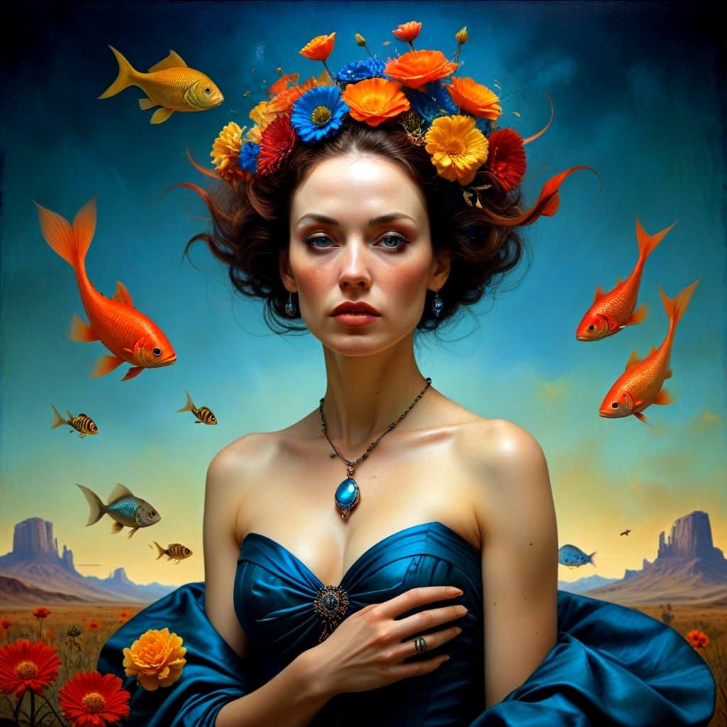 Surrealistic Goddess in Vibrant, Photorealistic Surroundings