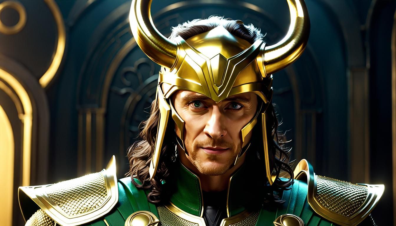 Tom Hiddleston as Marvel's Loki, God of Mischief, wearing hi...
