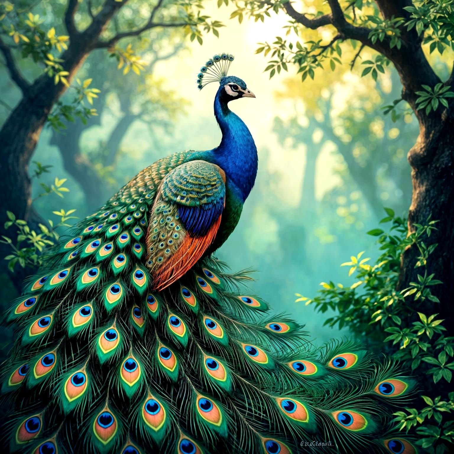 Multicolored Peacock Triple Exposure