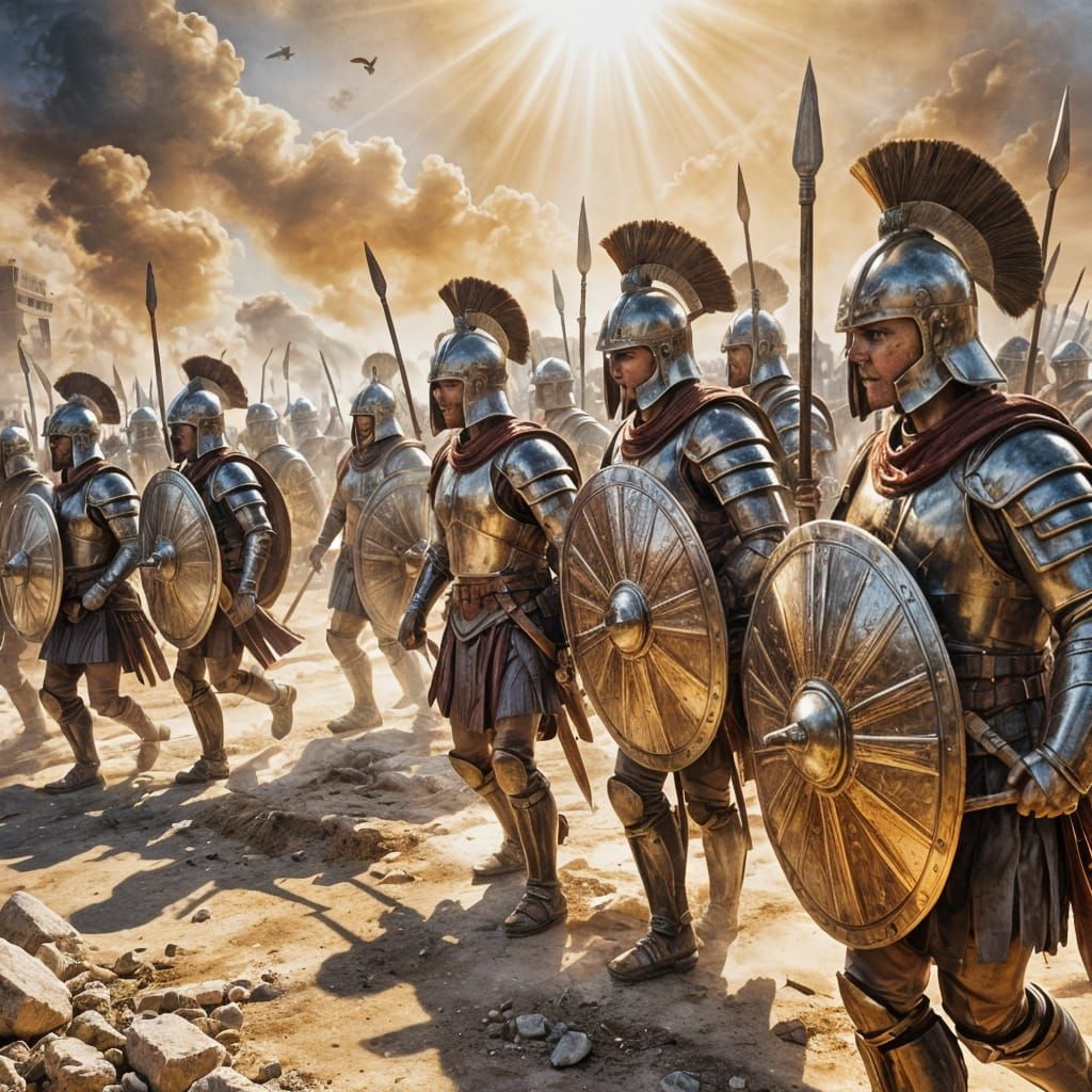 Greek Phalanx Battle Formation in Watercolor