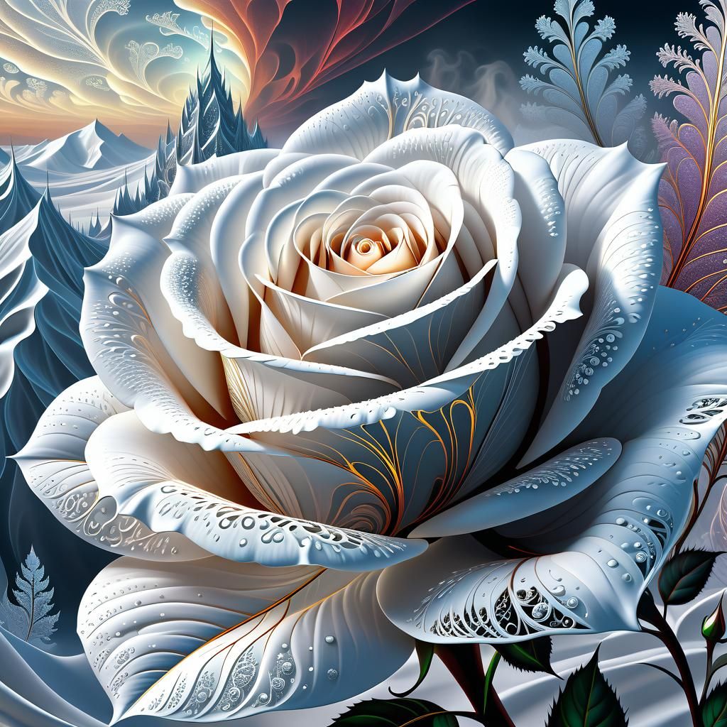 white rose, frozen landscape  by @Staircase Flash