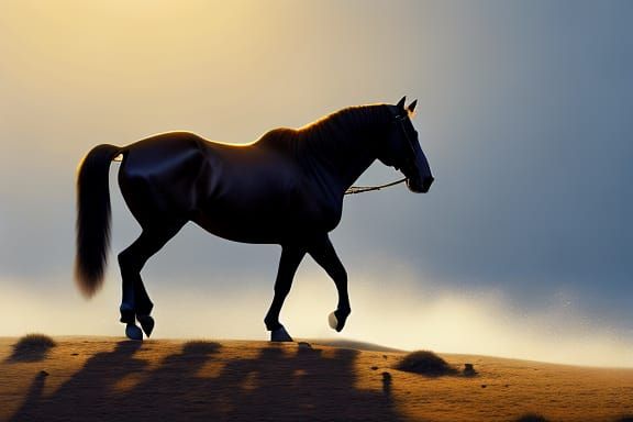 A black stallion, oil painting by James Gurney