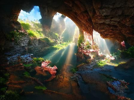 Beautiful sunlit cavern