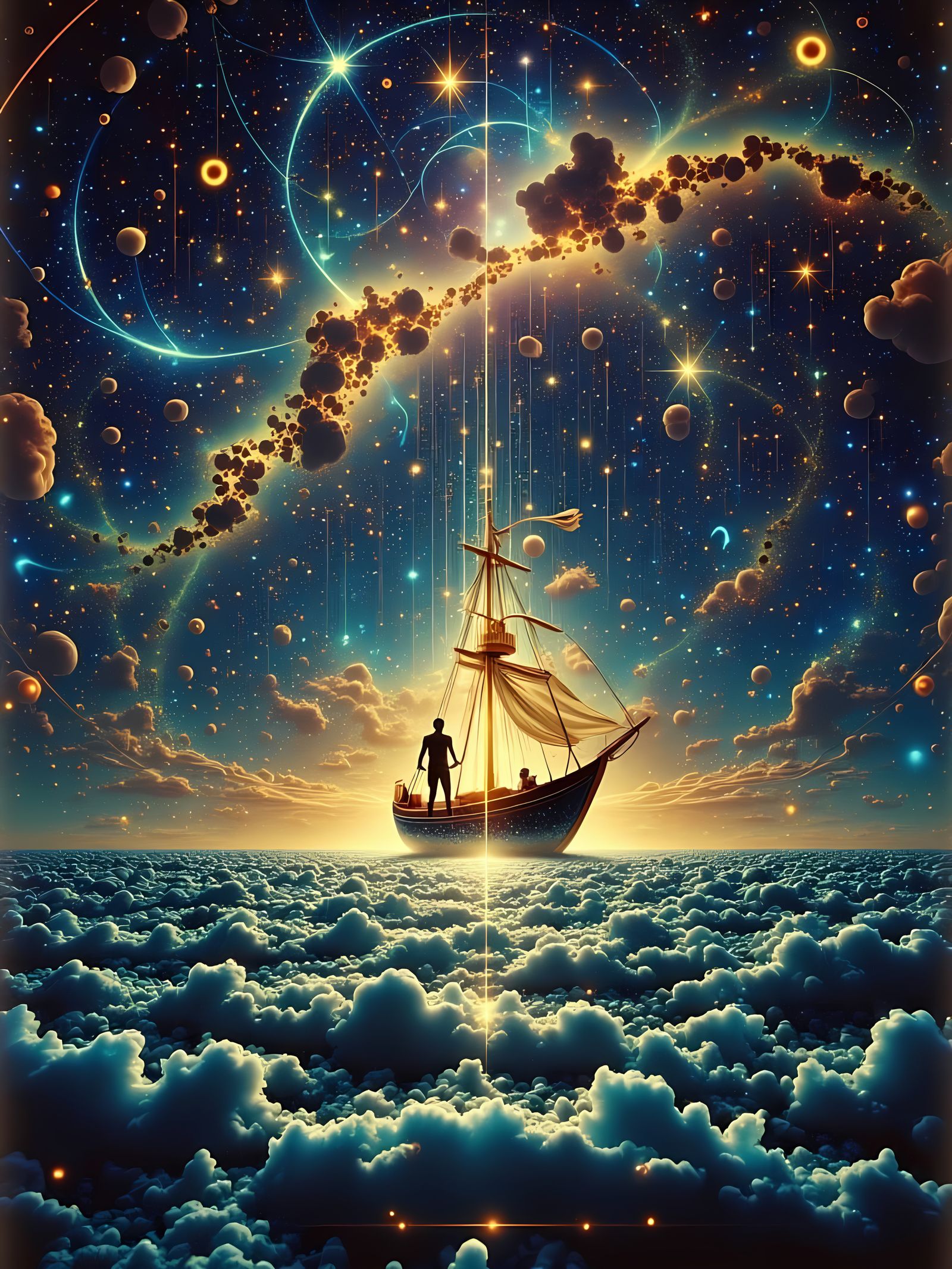 <lora:Light Effects:1.0> Electrical energy Light effects Aura  Envision a mesmerizing scene where the vastness of space meets the depths of...