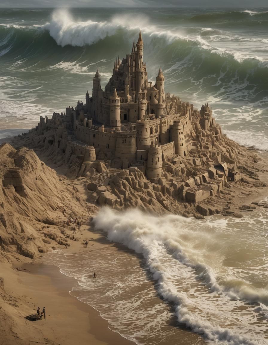 Sand castle in the flood