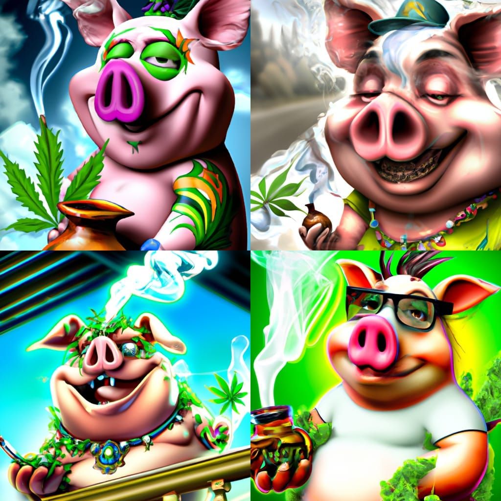 high resolution 4k ultra detailed porky pig smoking cannabis...