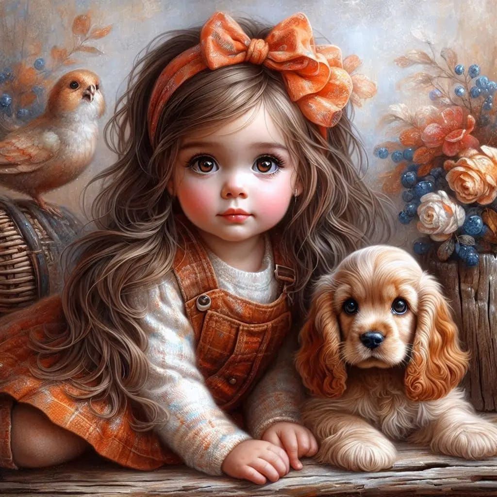 Girl and puppy