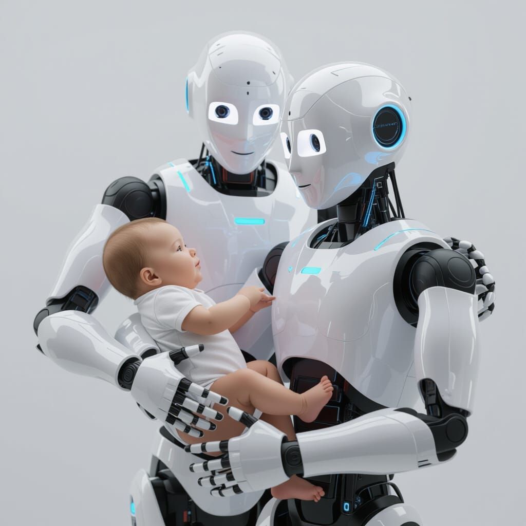 Robot Holding a Baby Robot