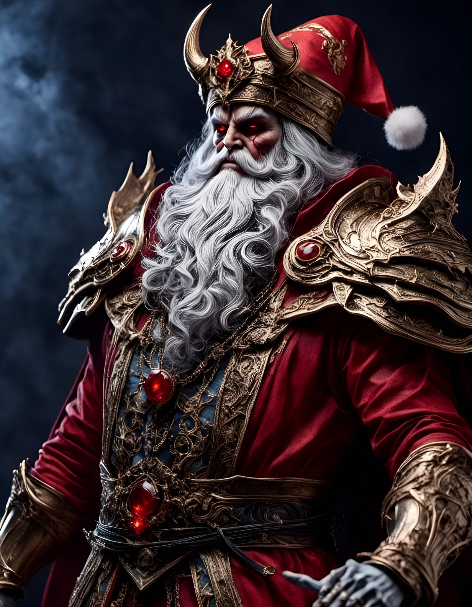 photorealistic 3d cosplay of demon Santa lord boss<lora:GULLYISM-v3:1.0> <lora:Dem Bones:1.0> 