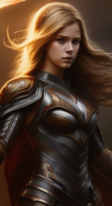 Warrior girl with wavy blonde hair 36 - AI Generated Artwork ...