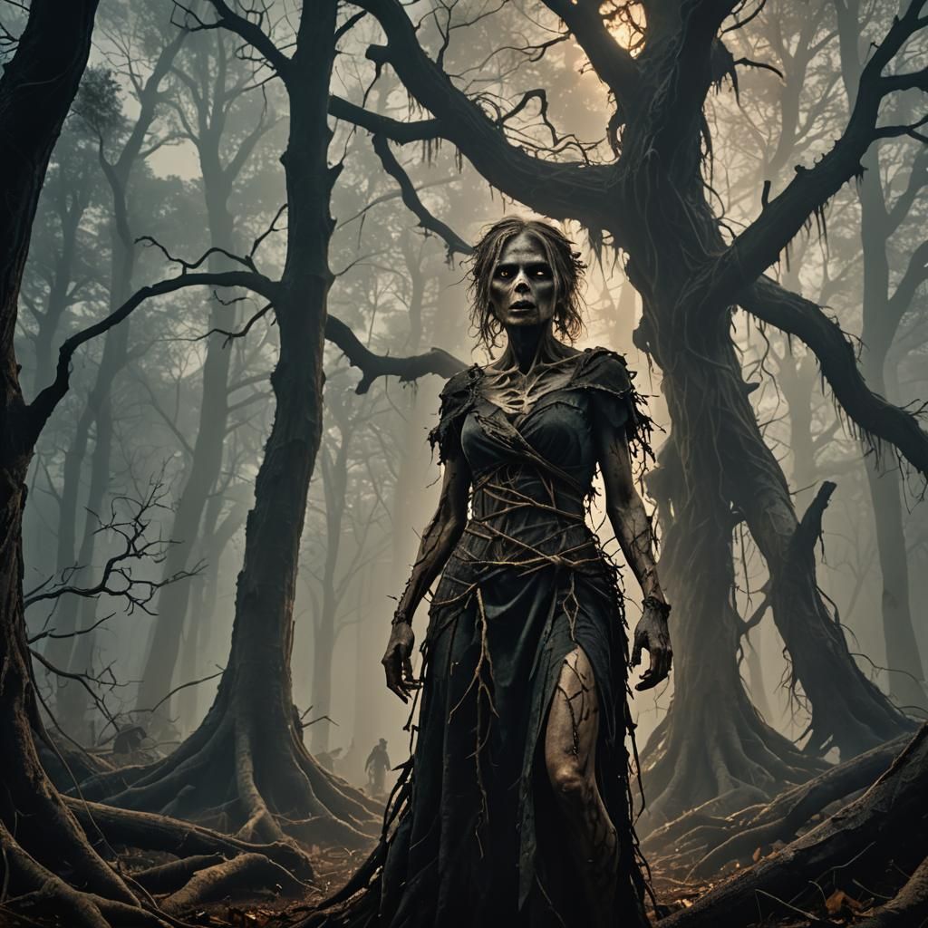A female lovo possessed by a full-body zombie