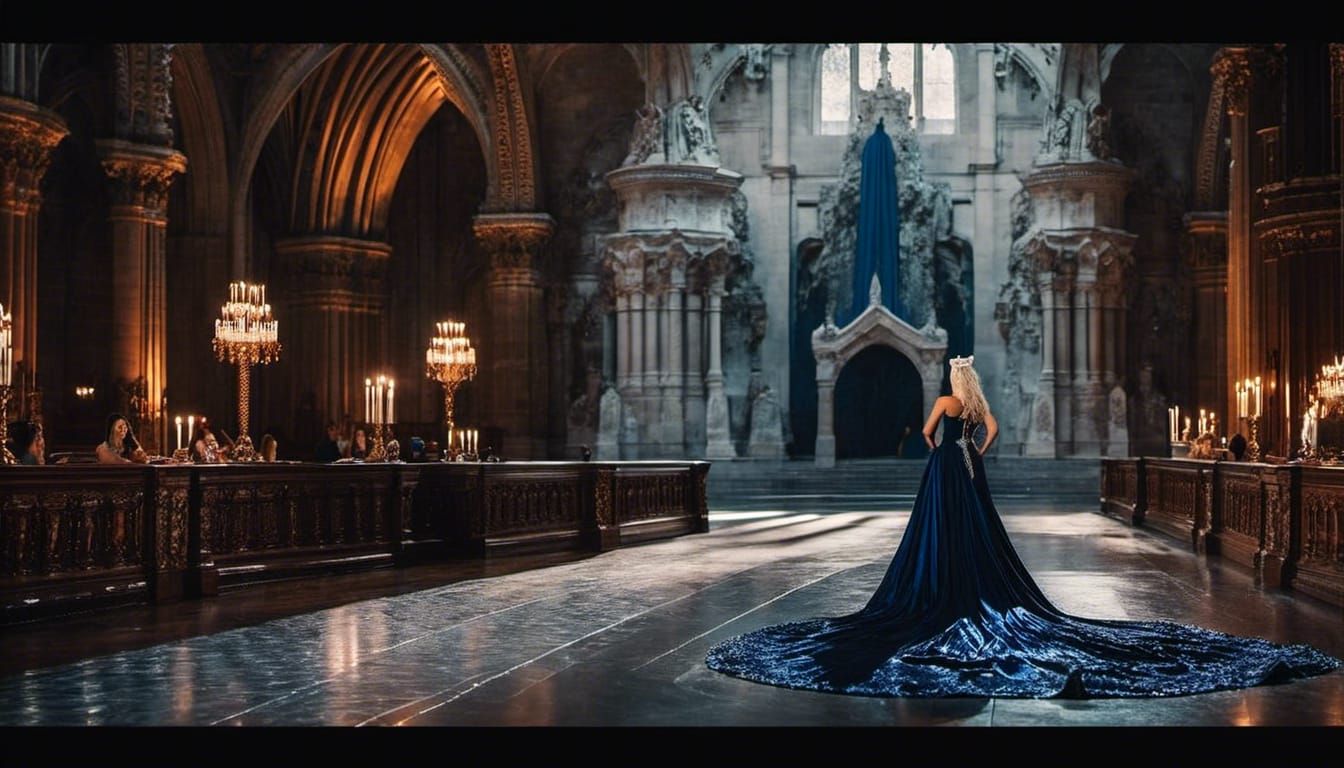 A sweeping cinematic shot of the high court of the sidhe faerie court in all its glory and privilege.  The Queen Mab <lora:Mab-v-1:1.0> stan...