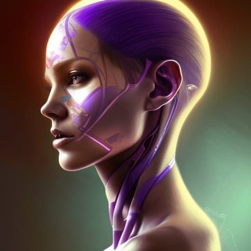 Android Woman Portrait with Purple Metal Skin