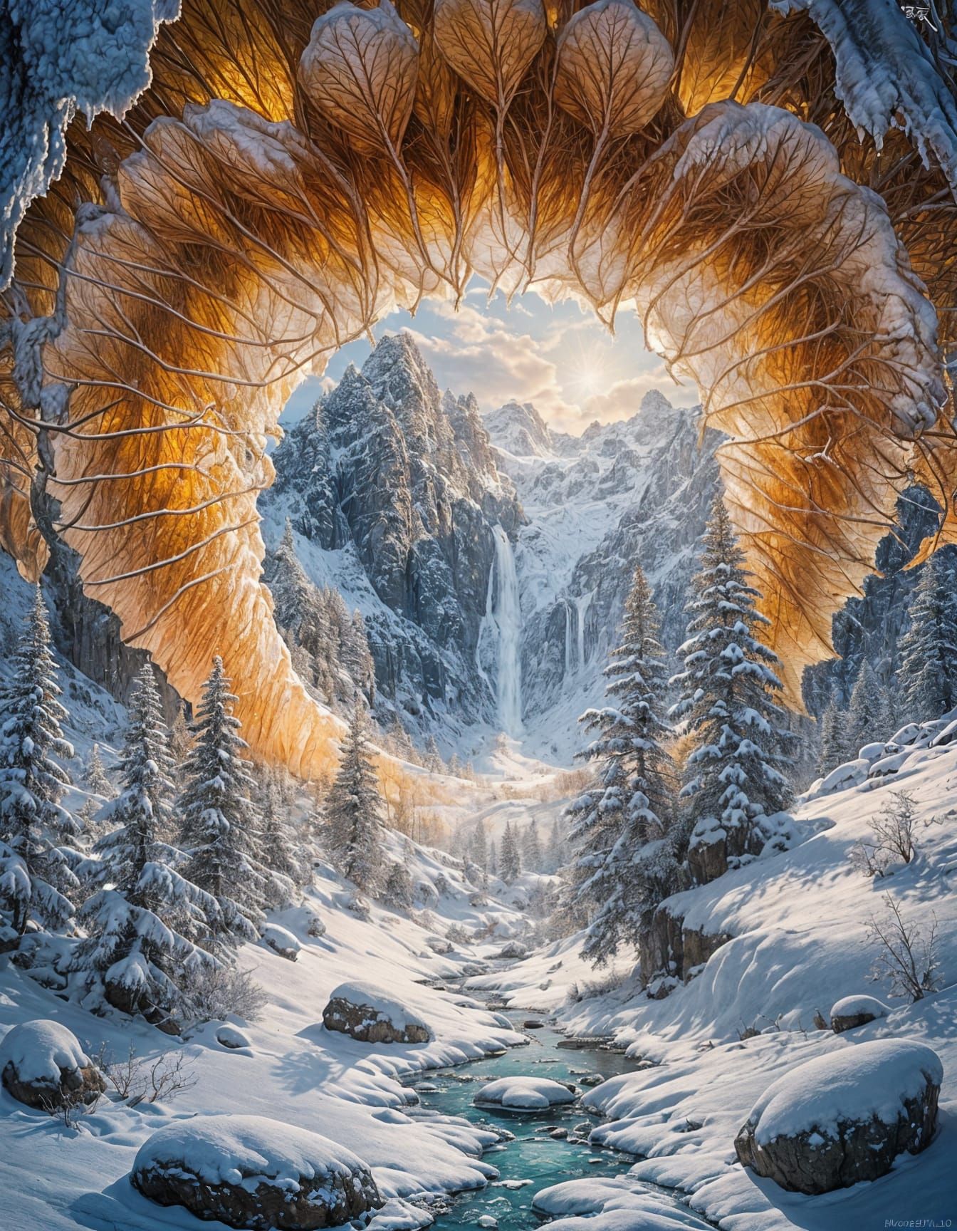 Hyper-Realistic Oil Painting of Snow Leopard in Rocky Mounta...