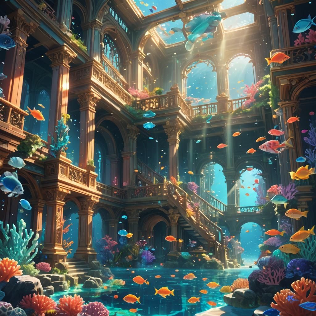 Anime Coral Reef Palace with Sunbeams