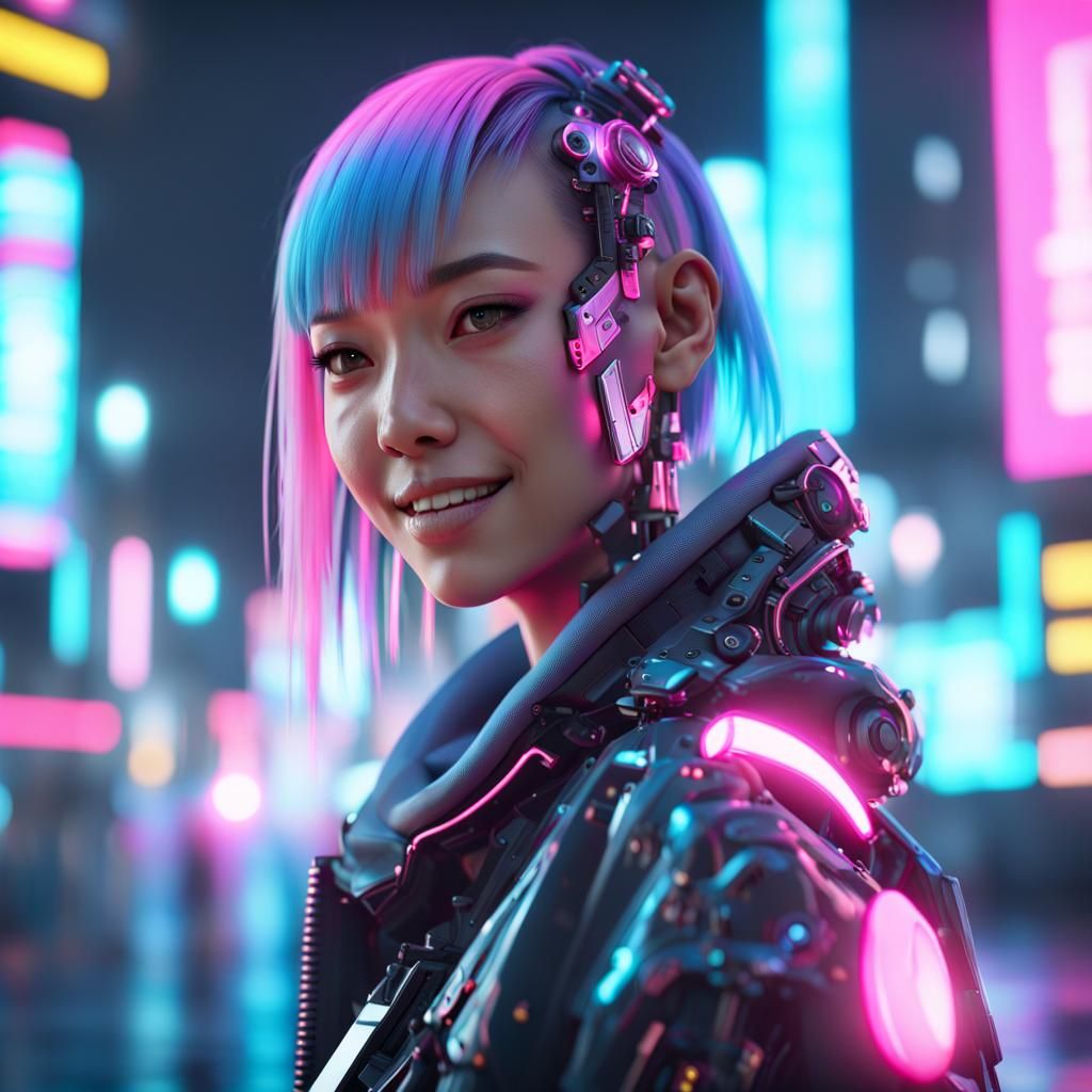 Cyberpunk Smile Girl - Ai Generated Artwork - Nightcafe Creator