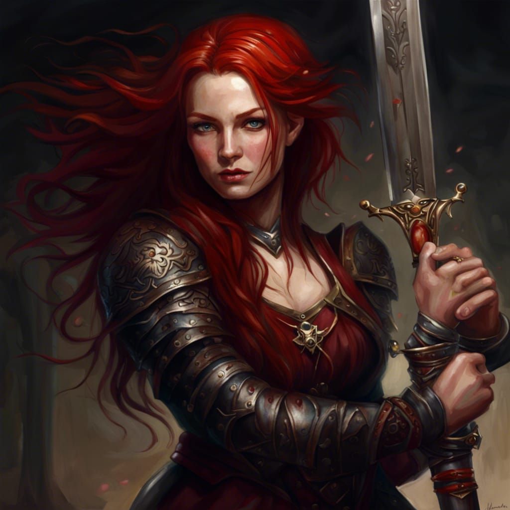 Mediviel sword woman, beautiful, mediviel times, red hair, do not have ...