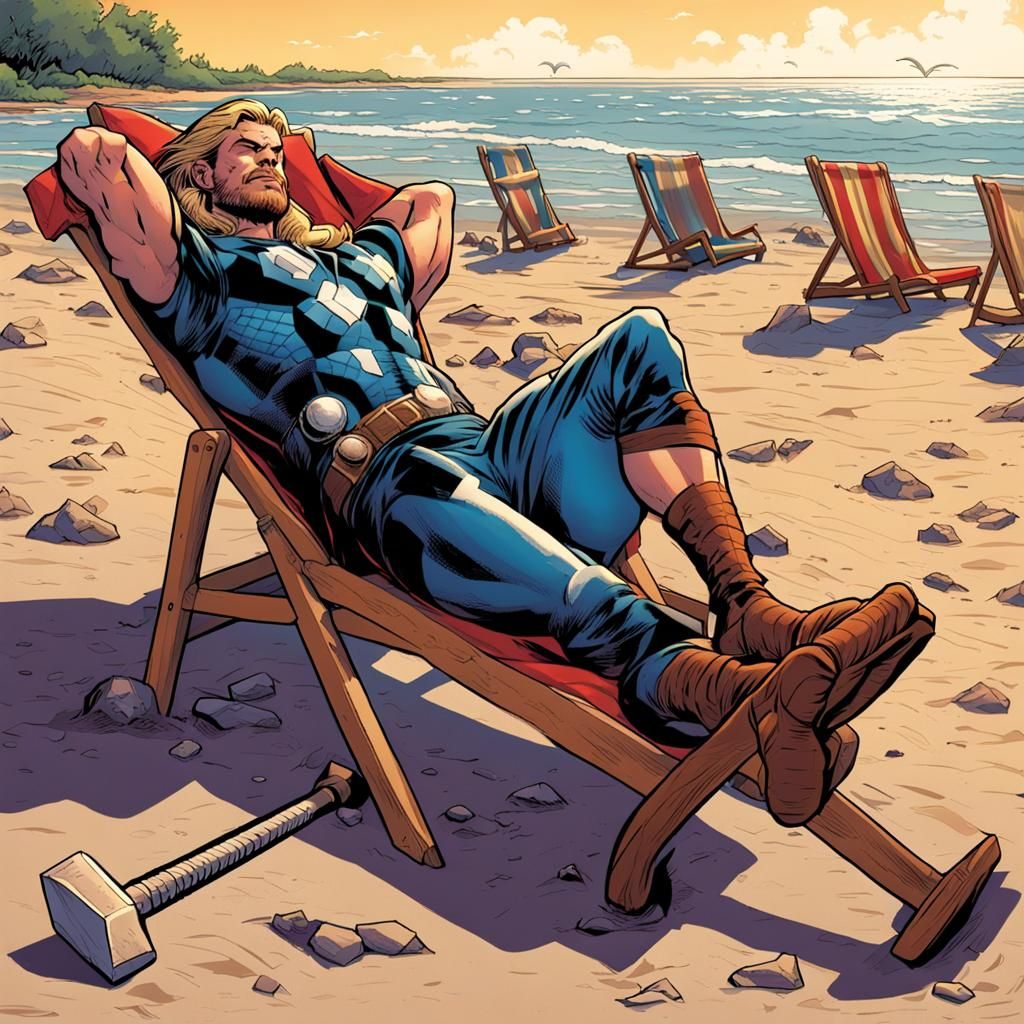 Thor sunbathing on the beach