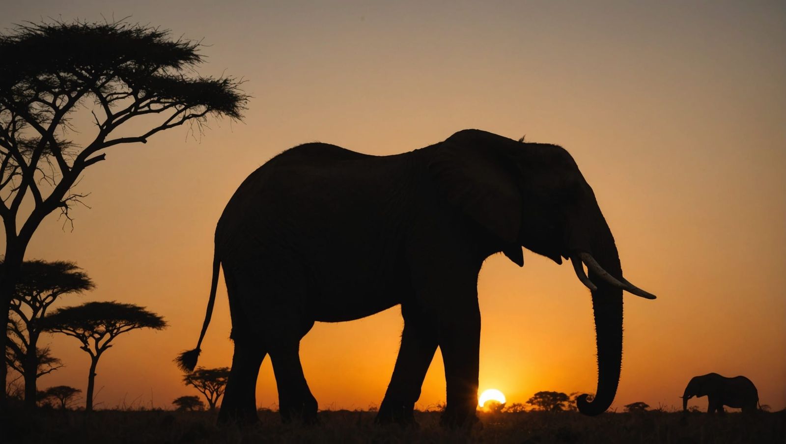 Elephants at sunset. 