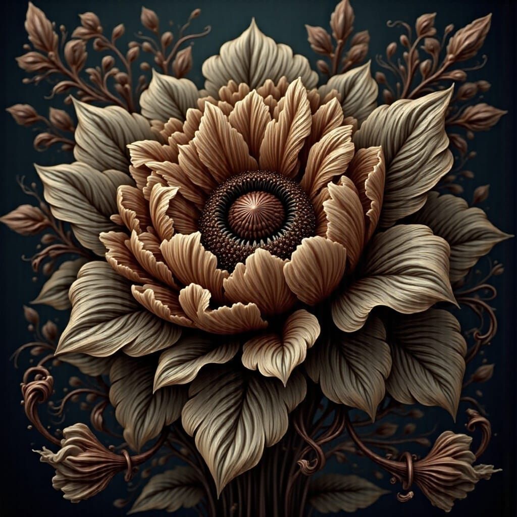 a mechanical steampunk flower <lora:DarkVibe:1.0> 