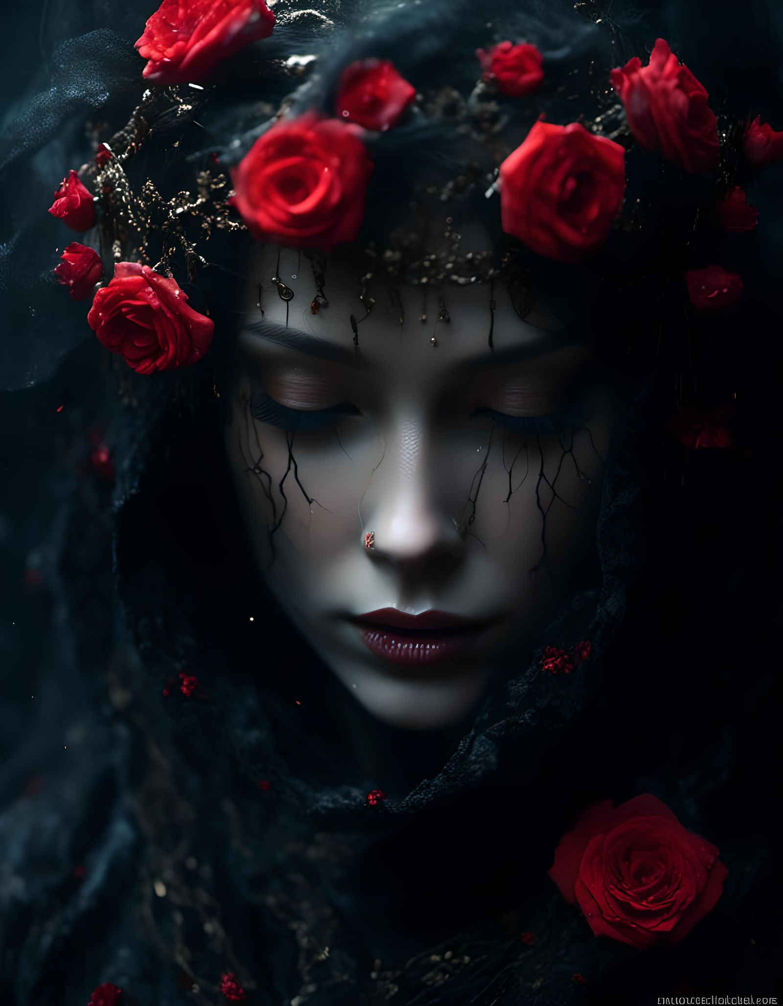 Dark Figure with Roses in Enoksen Style