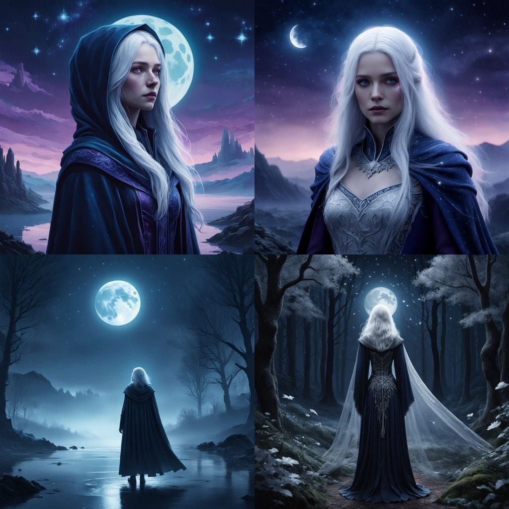 Ethereal Starlight Enchantress in Dark Blue Celestial Gown