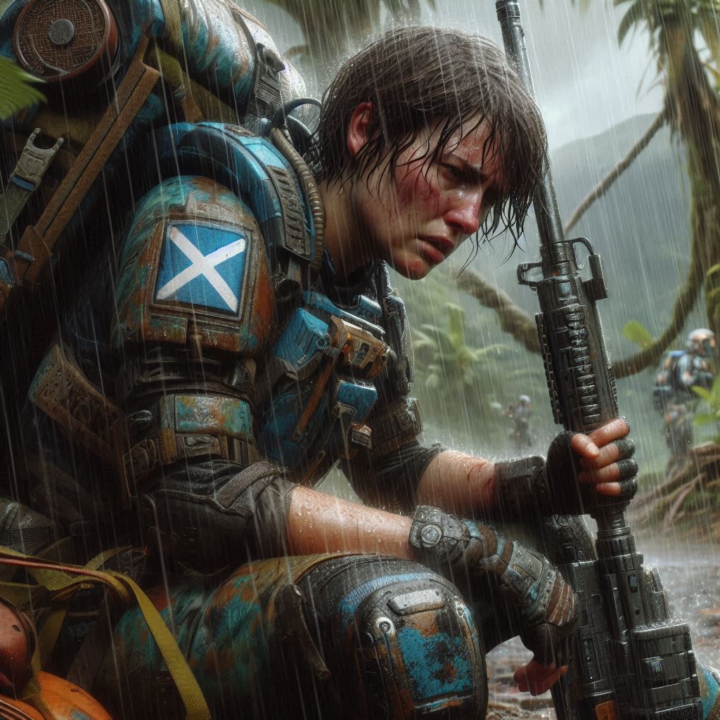 A female Space Marine of Scottish origin on an endurance mar...