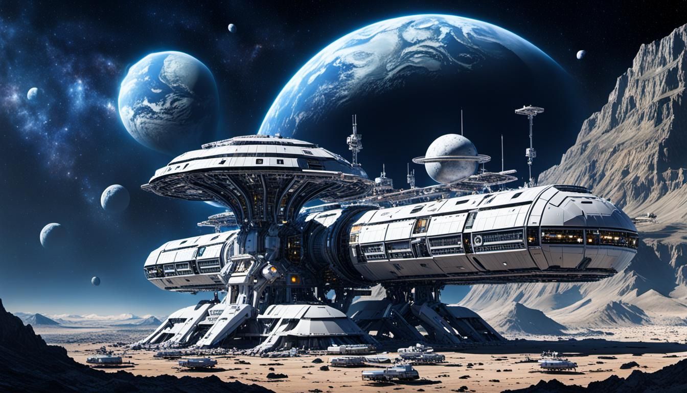 Enormous robotic gigantic Greeklike space stations and const...