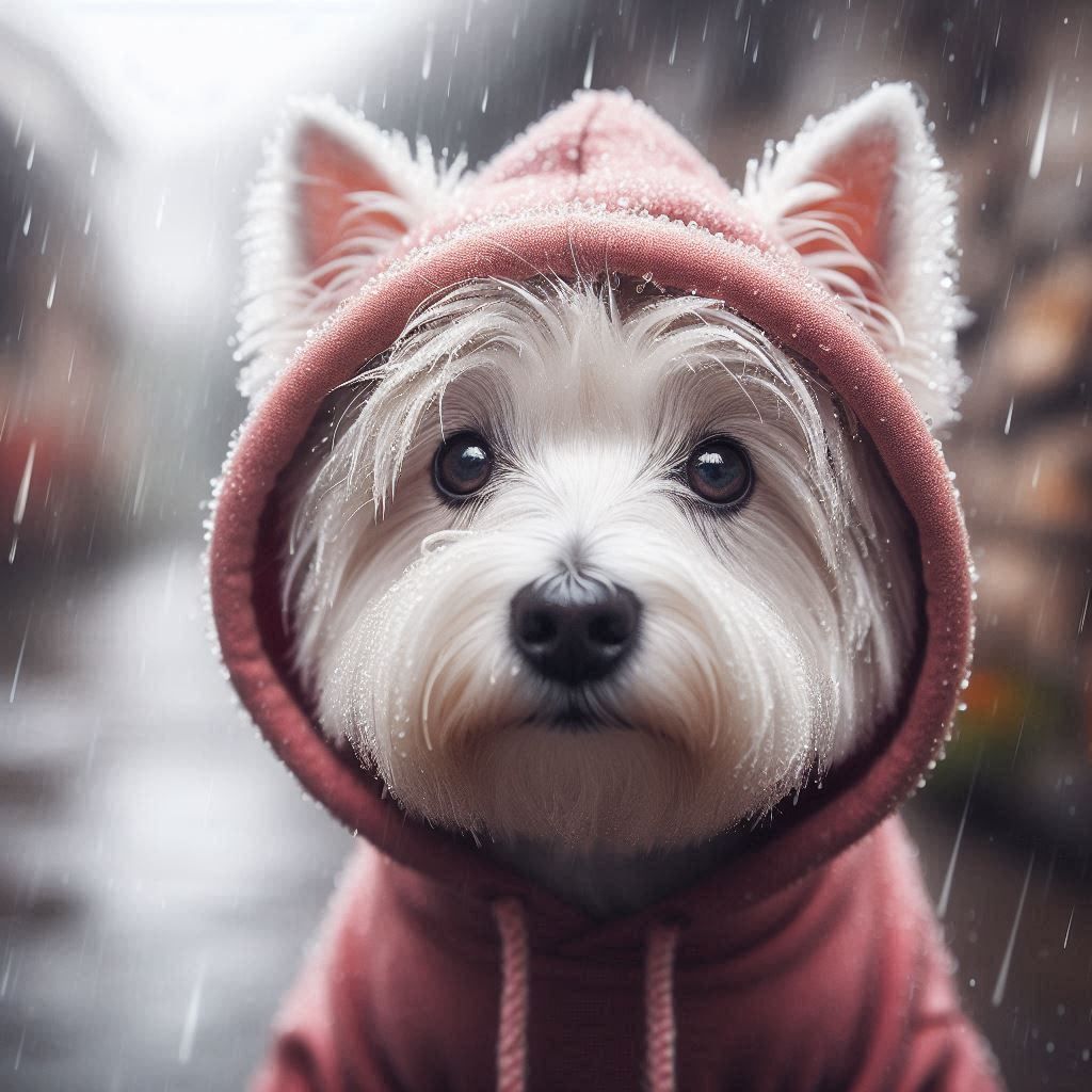 Cute Westie in the Rain