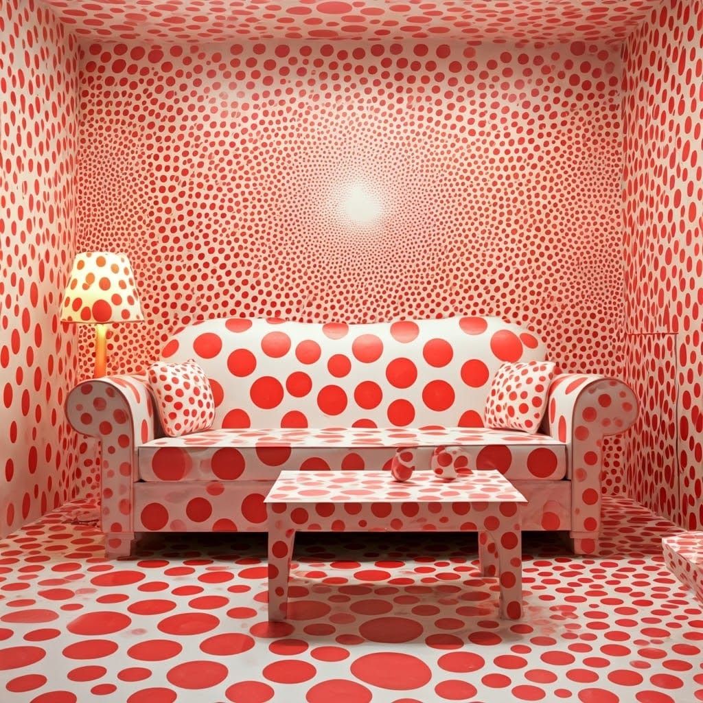 A polka-dotted white and red room  by @axelb