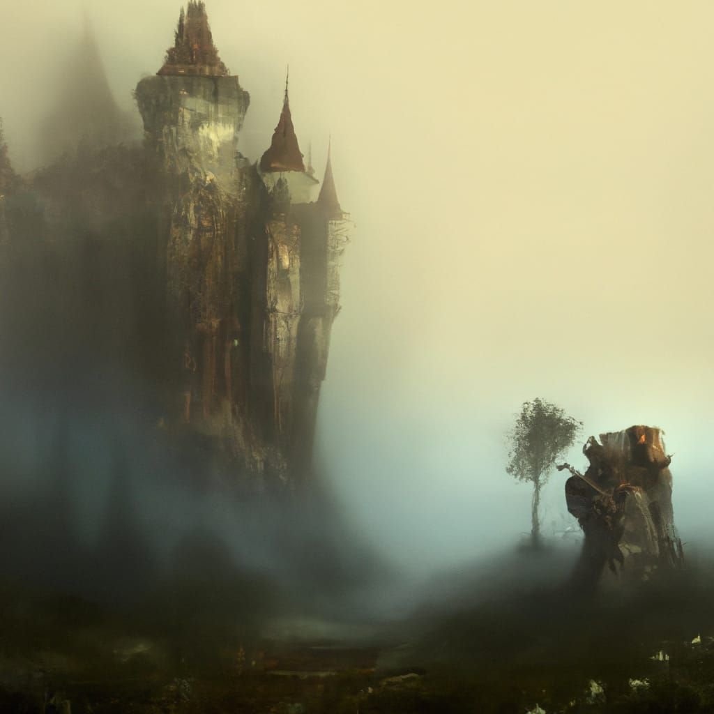 An old strange castle hidden among the trees in a clearing s...