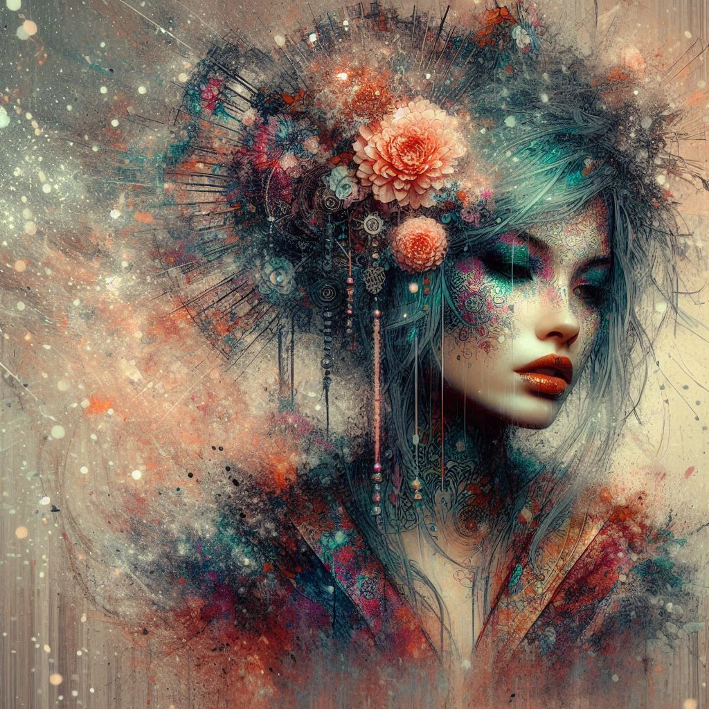 double exposure beautiful fantasy DALL-E 3 portrait landscape..